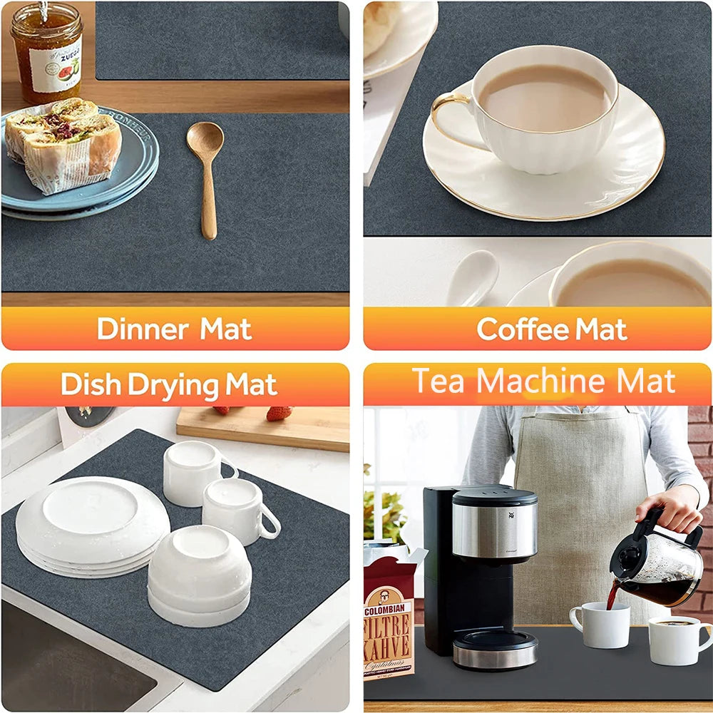 Kitchen Drain Pad Absorbent Dish Drying Mat Countertop Protector Mat Tableware Placemat Dinnerware Draining Mat Cup Bottle Rugs