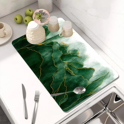 Kitchen Drain Pad Absorbent Dish Drying Mat Countertop Protector Mat Tableware Placemat Dinnerware Draining Mat Cup Bottle Rugs