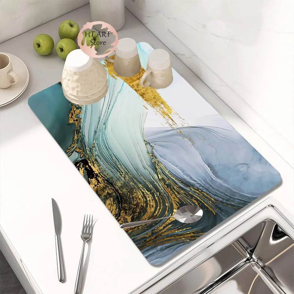Kitchen Drain Pad Absorbent Dish Drying Mat Countertop Protector Mat Tableware Placemat Dinnerware Draining Mat Cup Bottle Rugs