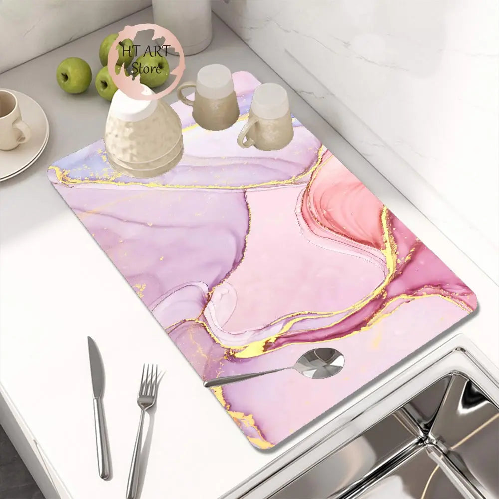 Kitchen Drain Pad Absorbent Dish Drying Mat Countertop Protector Mat Tableware Placemat Dinnerware Draining Mat Cup Bottle Rugs