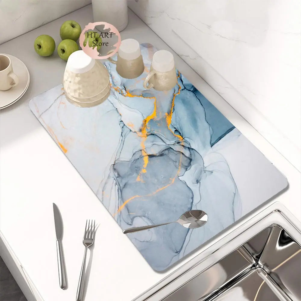 Kitchen Drain Pad Absorbent Dish Drying Mat Countertop Protector Mat Tableware Placemat Dinnerware Draining Mat Cup Bottle Rugs