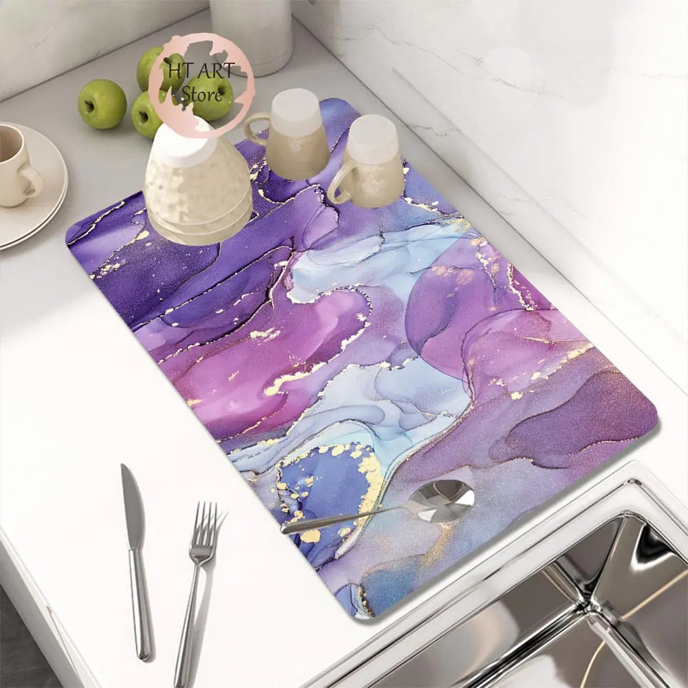 Kitchen Drain Pad Absorbent Dish Drying Mat Countertop Protector Mat Tableware Placemat Dinnerware Draining Mat Cup Bottle Rugs