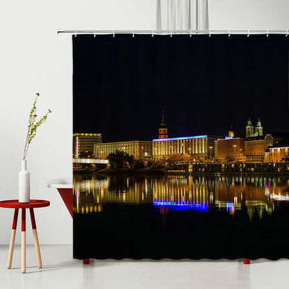 Landscape Shower Curtain Modern Night City Scenery Waterproof Polyester Fabric Bedroom Bathroom Decoration Curtains Ready