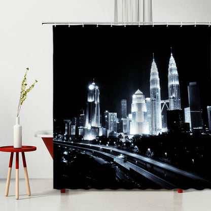 Landscape Shower Curtain Modern Night City Scenery Waterproof Polyester Fabric Bedroom Bathroom Decoration Curtains Ready