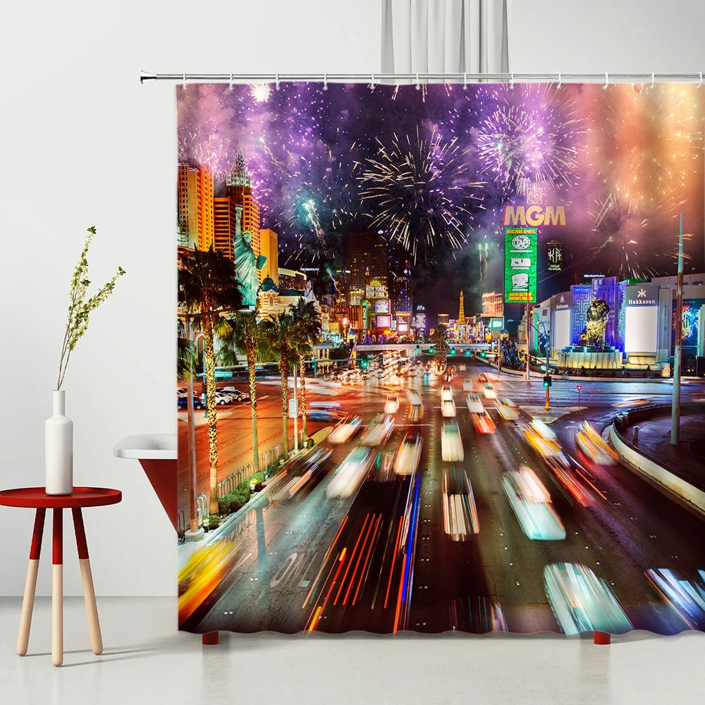Landscape Shower Curtain Modern Night City Scenery Waterproof Polyester Fabric Bedroom Bathroom Decoration Curtains Ready