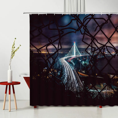 Landscape Shower Curtain Modern Night City Scenery Waterproof Polyester Fabric Bedroom Bathroom Decoration Curtains Ready
