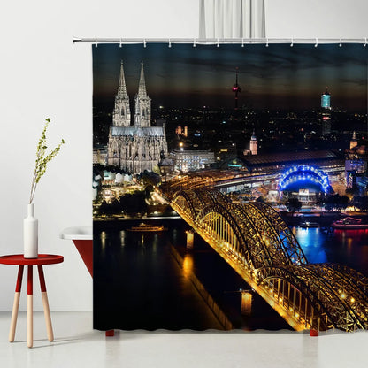 Landscape Shower Curtain Modern Night City Scenery Waterproof Polyester Fabric Bedroom Bathroom Decoration Curtains Ready