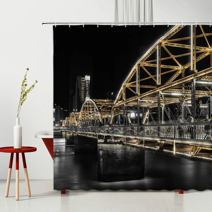 Landscape Shower Curtain Modern Night City Scenery Waterproof Polyester Fabric Bedroom Bathroom Decoration Curtains Ready