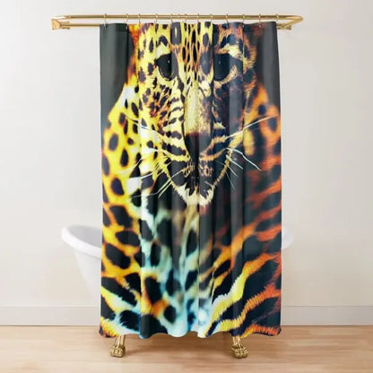 Leopard Print Shower Curtain Brown Bathroom Curtain Wild Safari Animal Powerful Bathroom Set for Men Panthera Bathroom Decor Set