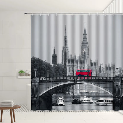 London Big Ben Red Telephone Booth Retro Bathroom Shower Curtain Waterproof Polyester Fabric Home Decoration Art Bath Curtains