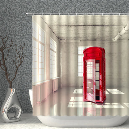 London Big Ben Red Telephone Booth Retro Bathroom Shower Curtain Waterproof Polyester Fabric Home Decoration Art Bath Curtains