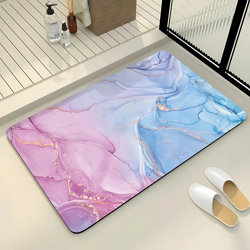 Luxury Stone Marble Bath Mat Anti Slip Shower Bathroom Carpet Absorbent Floor Foot Mat Quick Dry Toilet Rug Doormat Washable