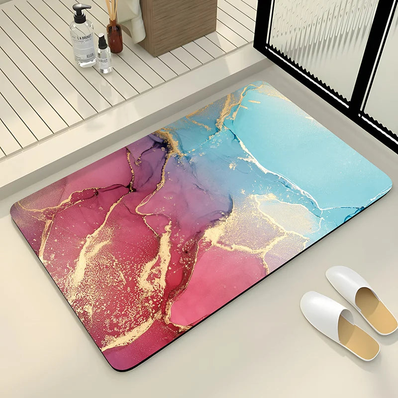 Luxury Stone Marble Bath Mat Anti Slip Shower Bathroom Carpet Absorbent Floor Foot Mat Quick Dry Toilet Rug Doormat Washable