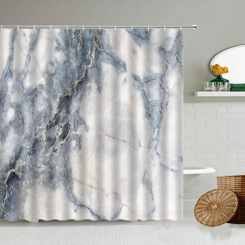 Marble Striped Shower Curtain White Gray Gold Black Simple Design Bathroom Accessories Decorative Waterproof Screen with Hooks
