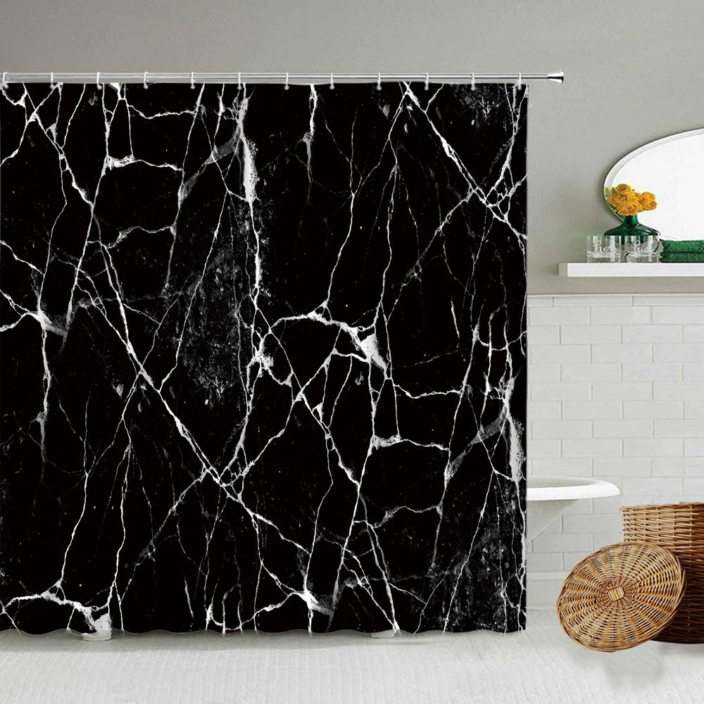 Marble Striped Shower Curtain White Gray Gold Black Simple Design Bathroom Accessories Decorative Waterproof Screen with Hooks