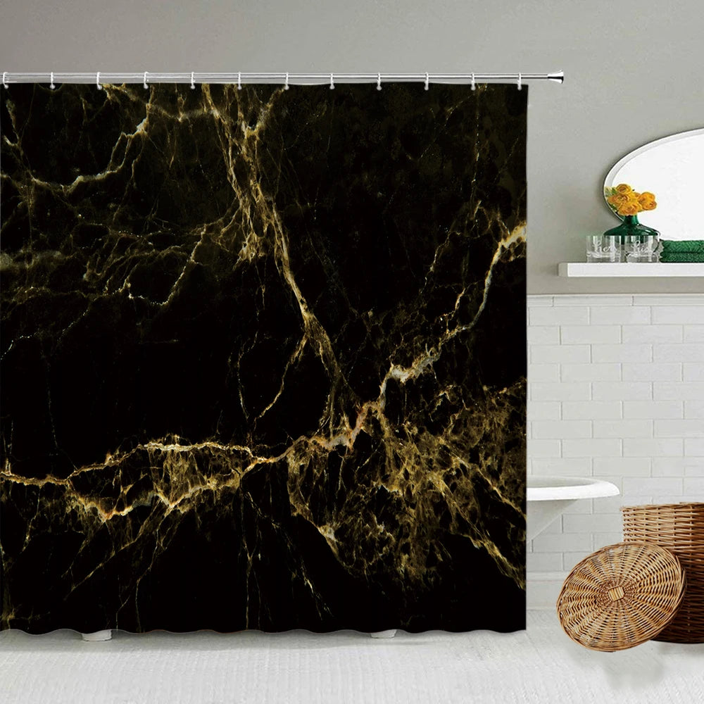 Marble Striped Shower Curtain White Gray Gold Black Simple Design Bathroom Accessories Decorative Waterproof Screen with Hooks