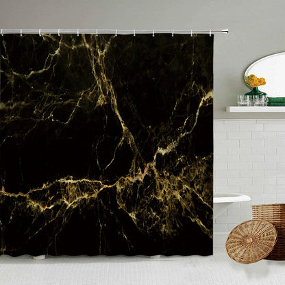Marble Striped Shower Curtain White Gray Gold Black Simple Design Bathroom Accessories Decorative Waterproof Screen with Hooks