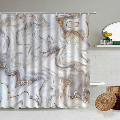Marble Striped Shower Curtain White Gray Gold Black Simple Design Bathroom Accessories Decorative Waterproof Screen with Hooks