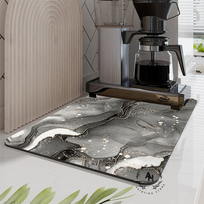 Marble Style Dish Drying Mat, Soft Rubber Draining Pad, Non-Slip Super Absorbent Coffee Machine Mat, Placemat Dining Table Decor