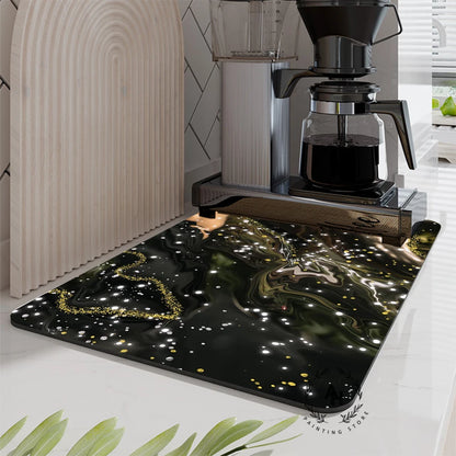 Marble Style Dish Drying Mat, Soft Rubber Draining Pad, Non-Slip Super Absorbent Coffee Machine Mat, Placemat Dining Table Decor