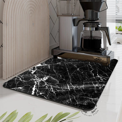Marble Style Dish Drying Mat, Soft Rubber Draining Pad, Non-Slip Super Absorbent Coffee Machine Mat, Placemat Dining Table Decor
