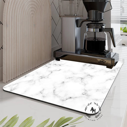 Marble Style Dish Drying Mat, Soft Rubber Draining Pad, Non-Slip Super Absorbent Coffee Machine Mat, Placemat Dining Table Decor