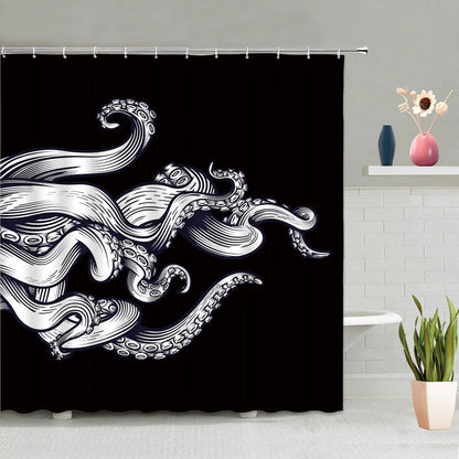 Mermaid Octopus Shower Curtain Set Abstract Ocean Nautical Fantasy Animals Tentacle Sea Turtle Bath Curtains Bathroom Decor Sets