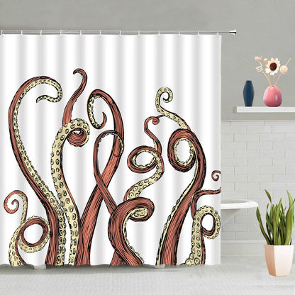 Mermaid Octopus Shower Curtain Set Abstract Ocean Nautical Fantasy Animals Tentacle Sea Turtle Bath Curtains Bathroom Decor Sets