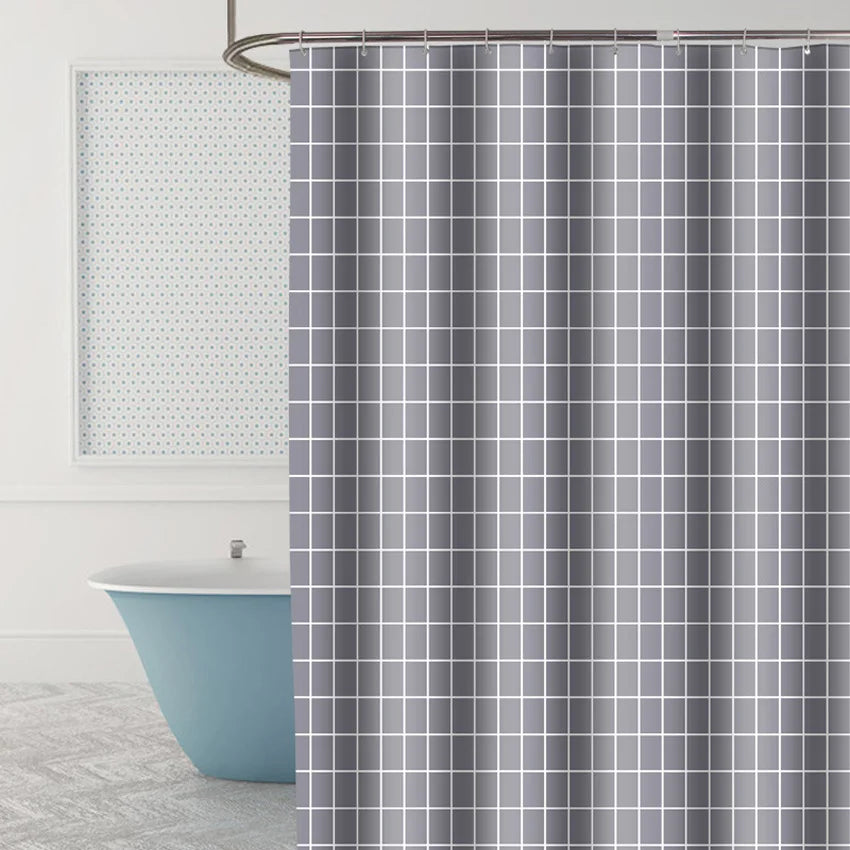 Modern Shower Curtains Geometric Flowers Cartoon Bath Curtain Cortina Waterproof Polyester For Bathroom with 12pcs Plastic Hooks