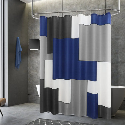 Modern Simple Navy Blue Geometric Shower Curtain Bathroom Accessories Decor Black and Gray Shower Curtain Set with Hooks