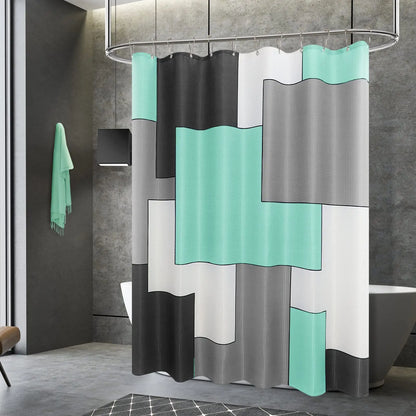 Modern Simple Navy Blue Geometric Shower Curtain Bathroom Accessories Decor Black and Gray Shower Curtain Set with Hooks