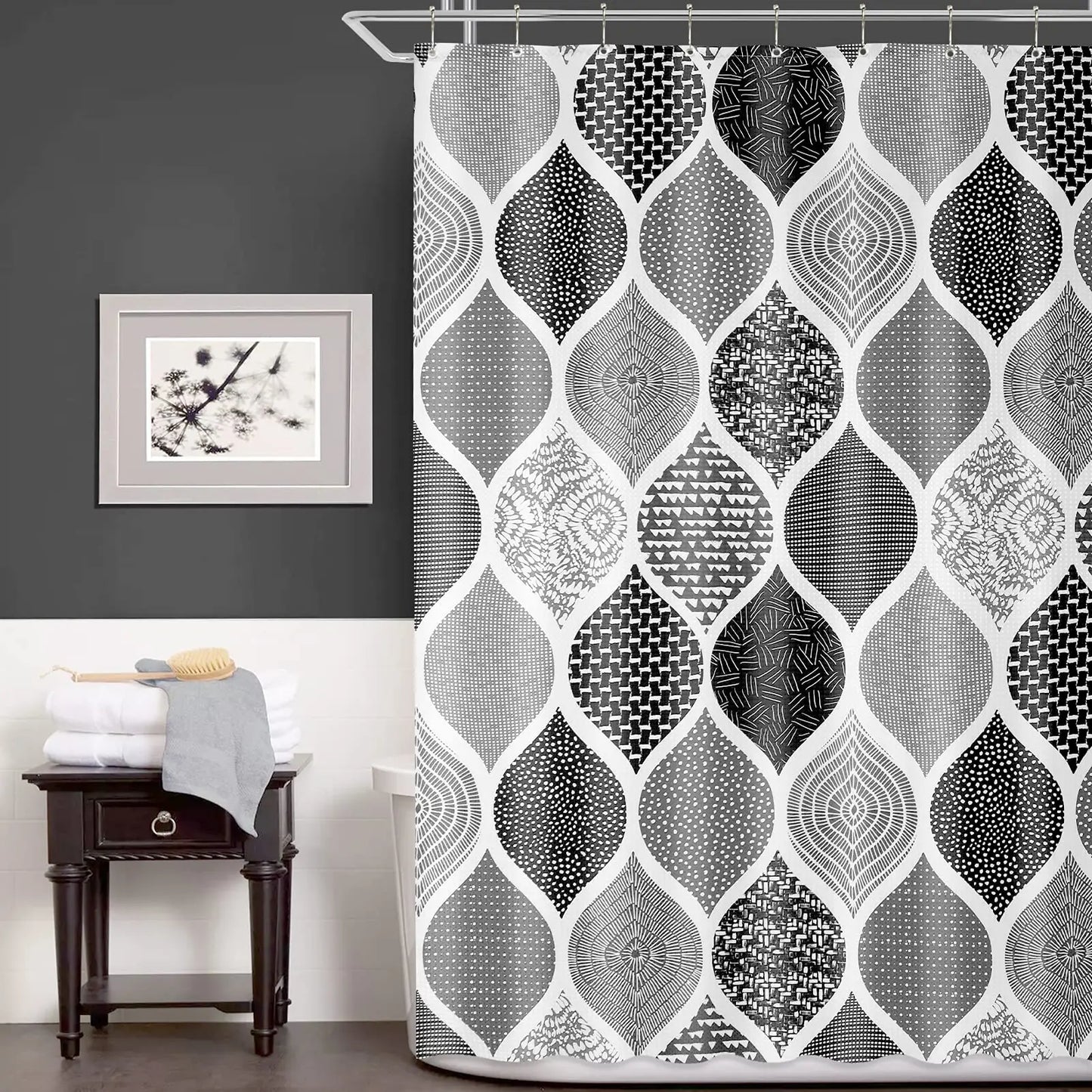 Modern Simple Navy Blue Geometric Shower Curtain Bathroom Accessories Decor Black and Gray Shower Curtain Set with Hooks