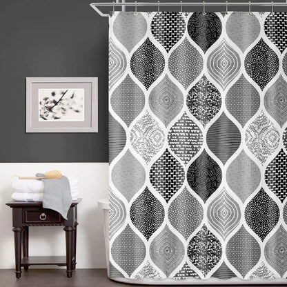 Modern Simple Navy Blue Geometric Shower Curtain Bathroom Accessories Decor Black and Gray Shower Curtain Set with Hooks