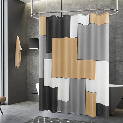 Modern Simple Navy Blue Geometric Shower Curtain Bathroom Accessories Decor Black and Gray Shower Curtain Set with Hooks
