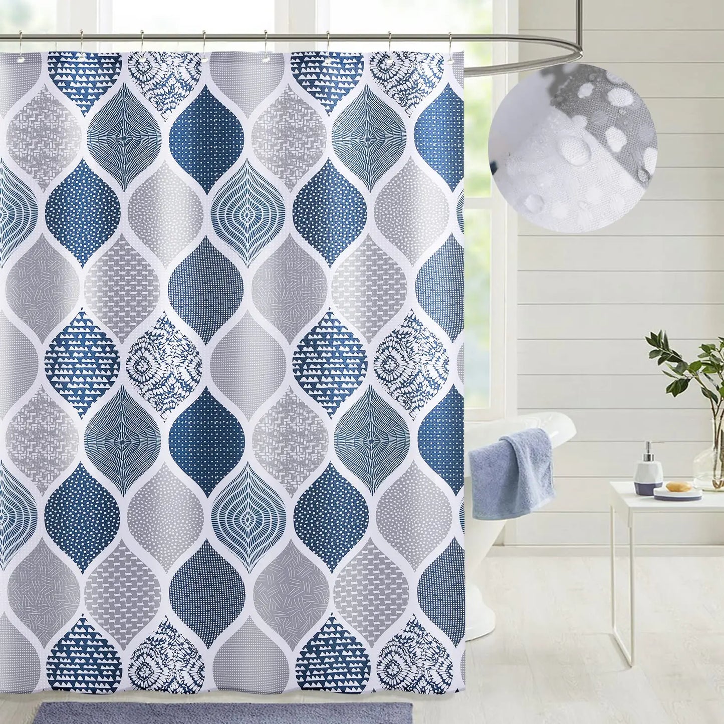 Modern Simple Navy Blue Geometric Shower Curtain Bathroom Accessories Decor Black and Gray Shower Curtain Set with Hooks