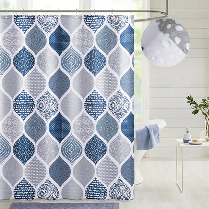 Modern Simple Navy Blue Geometric Shower Curtain Bathroom Accessories Decor Black and Gray Shower Curtain Set with Hooks