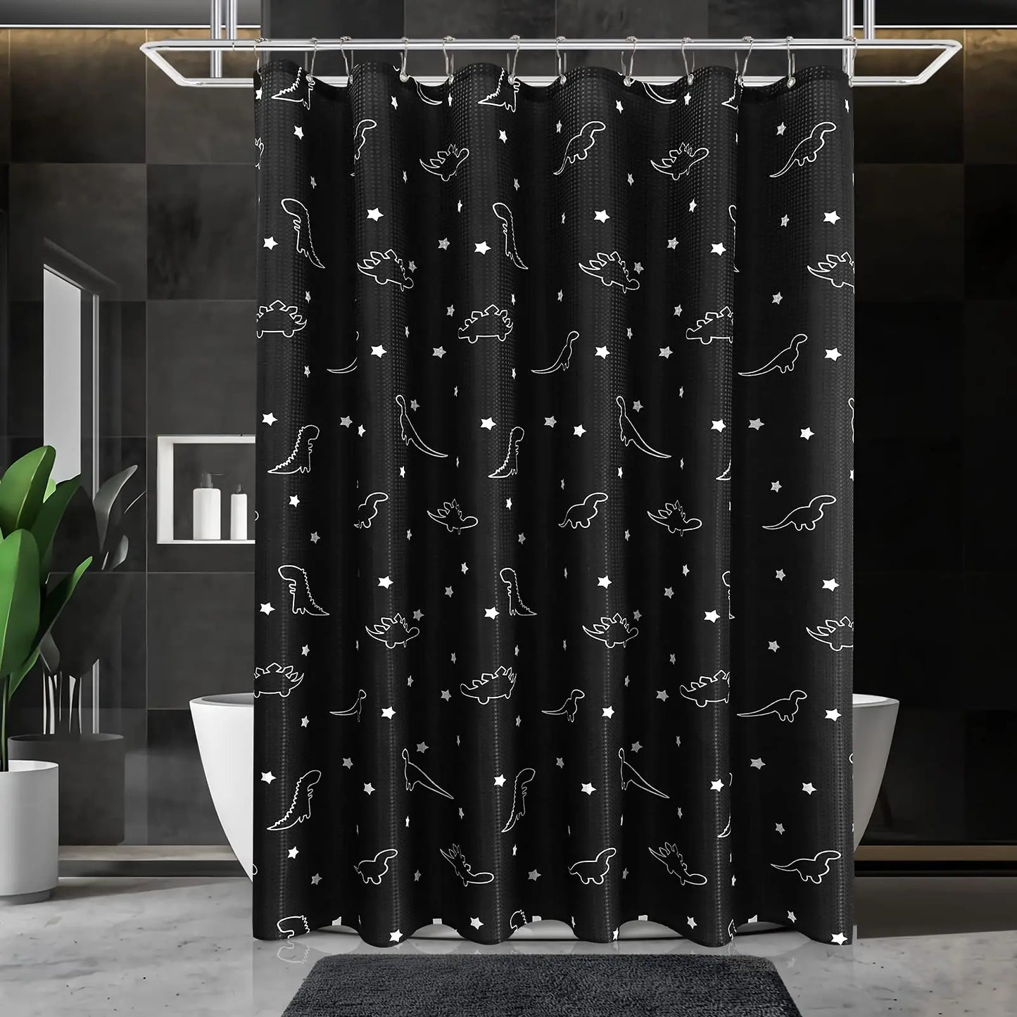 Modern Simple Navy Blue Geometric Shower Curtain Bathroom Accessories Decor Black and Gray Shower Curtain Set with Hooks