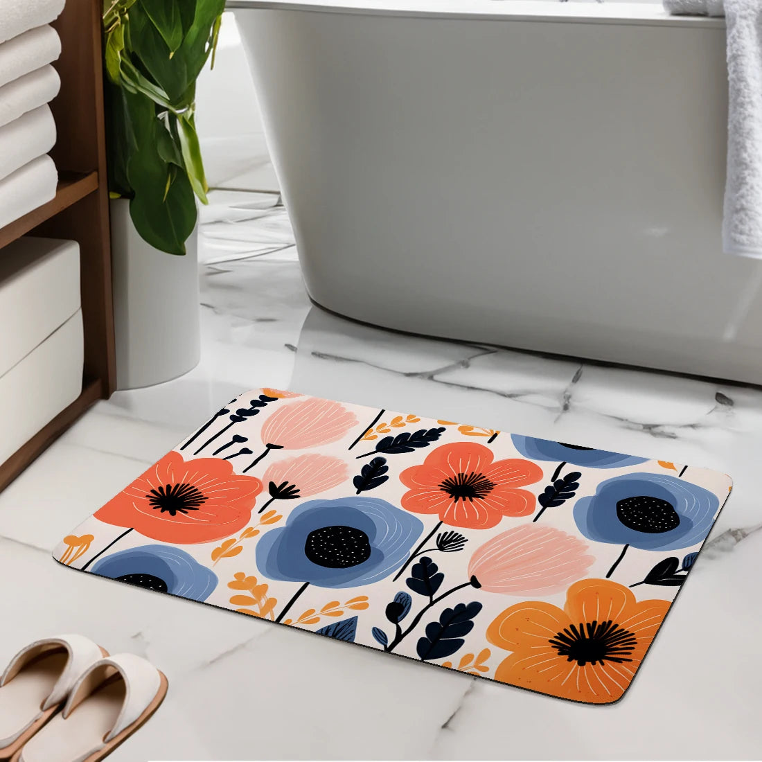 Morandi Patterned Diatomaceous Mud Floor Mat Anti Slip High Water Absorption Bath Mat Entrance Kitchen Decorative Floor Mat