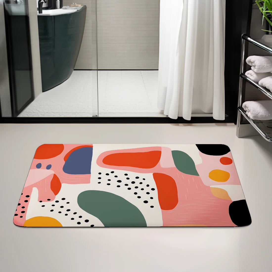 Morandi Patterned Diatomaceous Mud Floor Mat Anti Slip High Water Absorption Bath Mat Entrance Kitchen Decorative Floor Mat