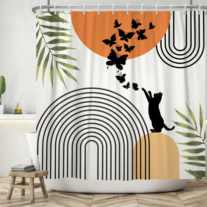 Nordic Abstract Art Boho Shower Curtain Waterproof Polyester Bath Curtains Tropical Leaves Palm Curtains For Bathroom Decor