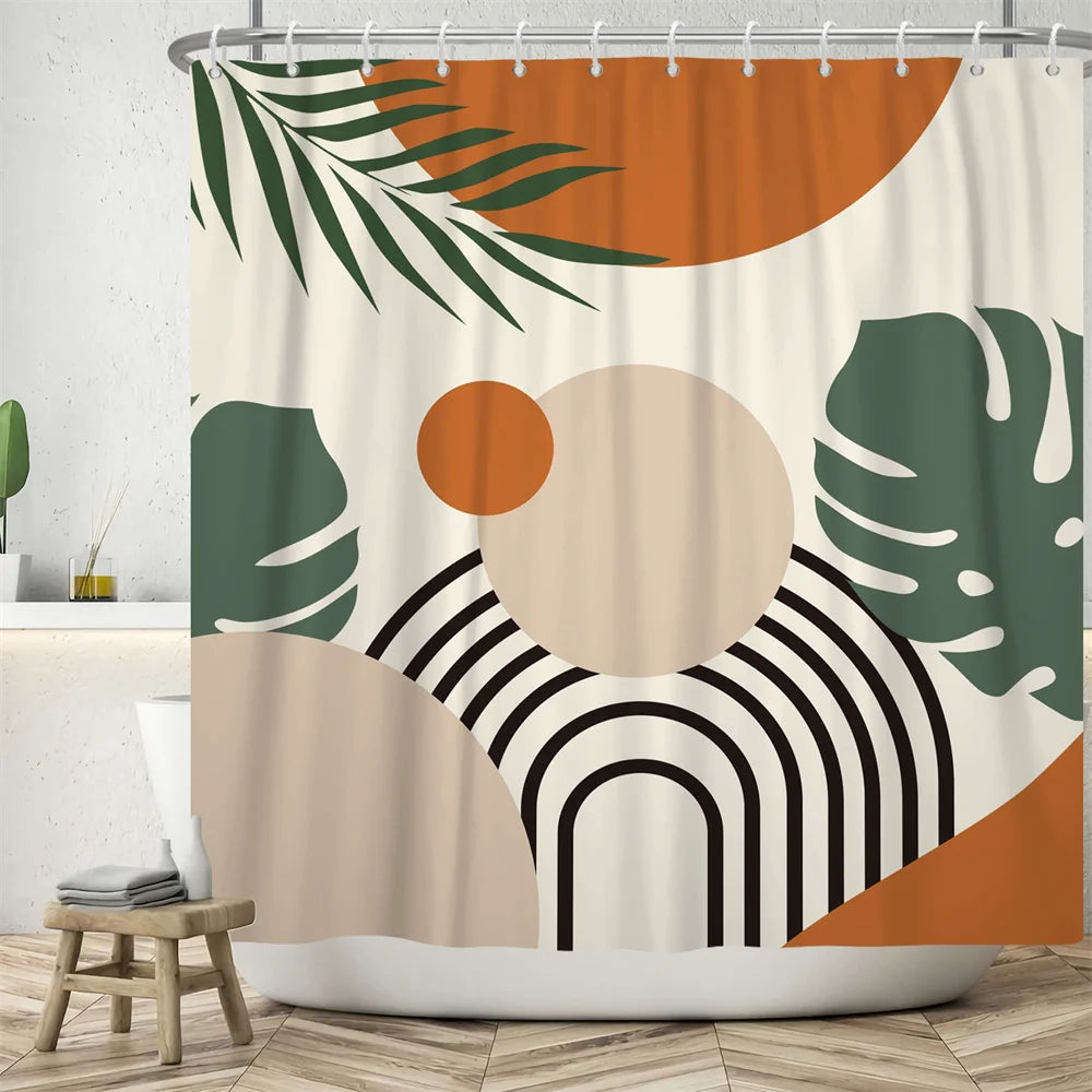 Nordic Abstract Art Boho Shower Curtain Waterproof Polyester Bath Curtains Tropical Leaves Palm Curtains For Bathroom Decor