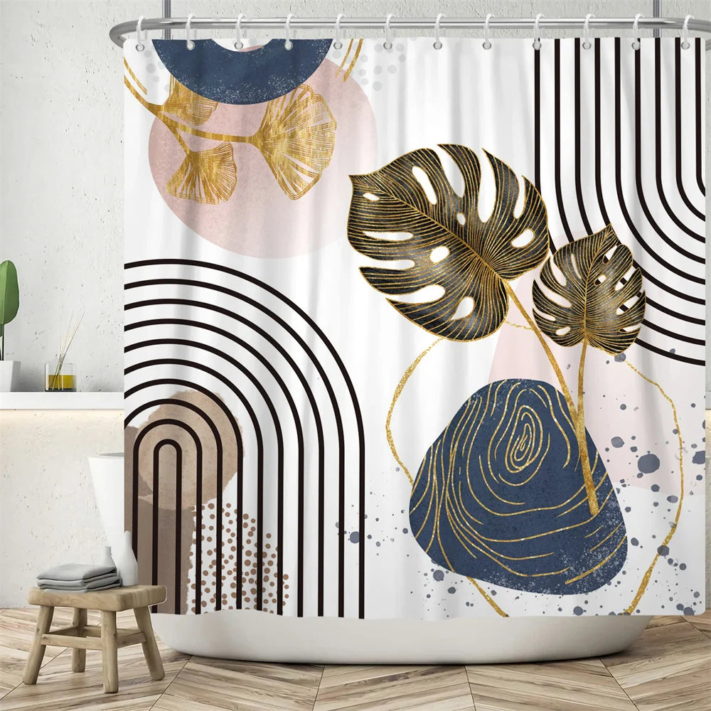 Nordic Abstract Art Boho Shower Curtain Waterproof Polyester Bath Curtains Tropical Leaves Palm Curtains For Bathroom Decor
