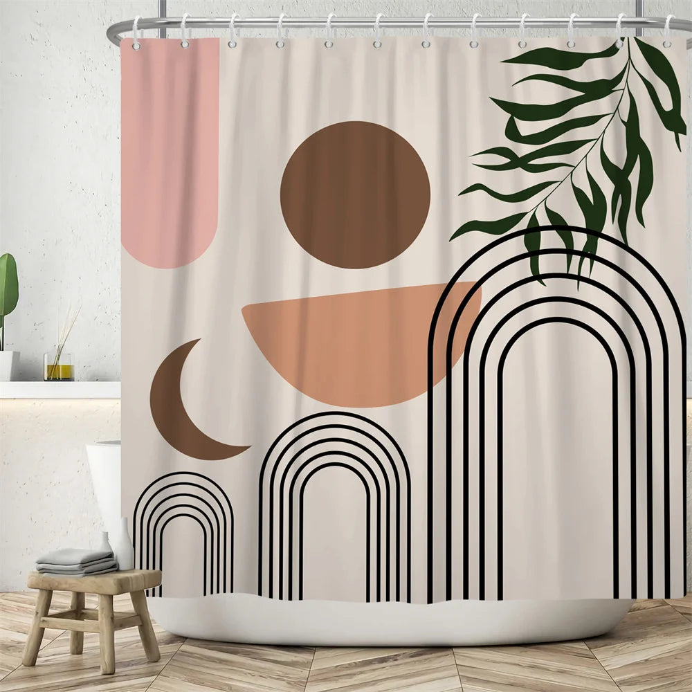 Nordic Abstract Art Boho Shower Curtain Waterproof Polyester Bath Curtains Tropical Leaves Palm Curtains For Bathroom Decor