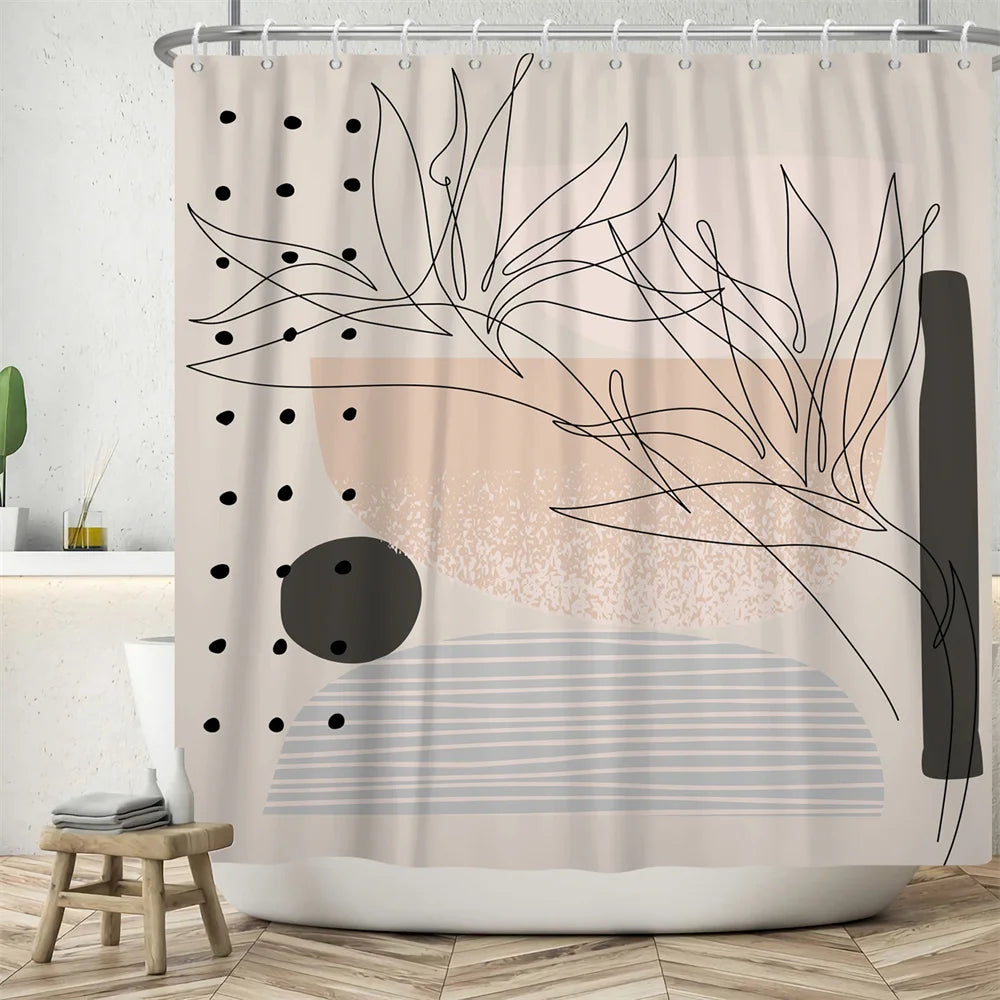Nordic Abstract Art Boho Shower Curtain Waterproof Polyester Bath Curtains Tropical Leaves Palm Curtains For Bathroom Decor