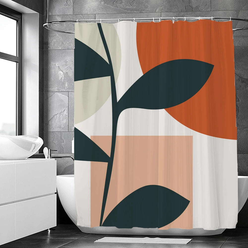 Nordic Wind Shower Curtain Rustic Geometric Morandi Color Shower Curtains Abstract Print Fabric Bathroom Bath Curtain With Hooks