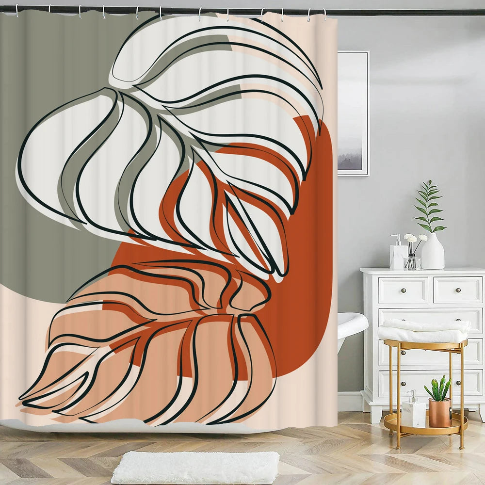 Nordic Wind Shower Curtain Rustic Geometric Morandi Color Shower Curtains Abstract Print Fabric Bathroom Bath Curtain With Hooks