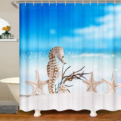 Ocean Shower Curtain Set Tropical Seascape Bright Sunshine Through Deep Blue Sea View Underwater Bathroom Shower Curtains Set