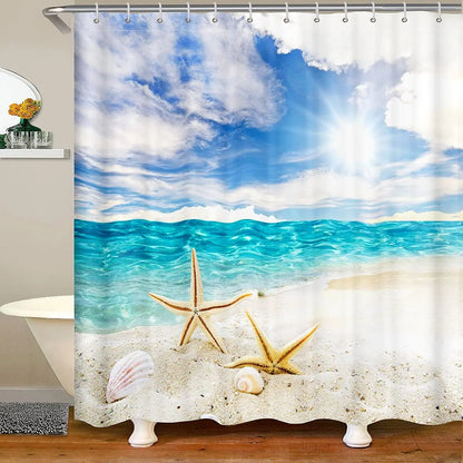Ocean Shower Curtain Set Tropical Seascape Bright Sunshine Through Deep Blue Sea View Underwater Bathroom Shower Curtains Set