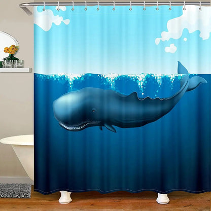 Ocean Shower Curtain Set Tropical Seascape Bright Sunshine Through Deep Blue Sea View Underwater Bathroom Shower Curtains Set