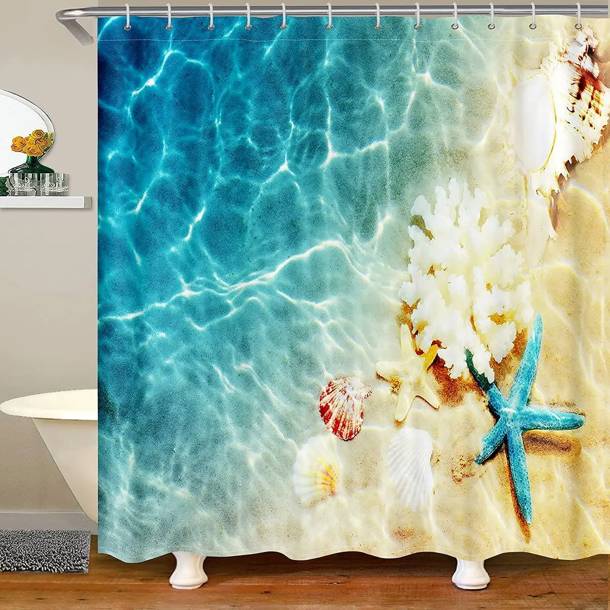 Ocean Shower Curtain Set Tropical Seascape Bright Sunshine Through Deep Blue Sea View Underwater Bathroom Shower Curtains Set